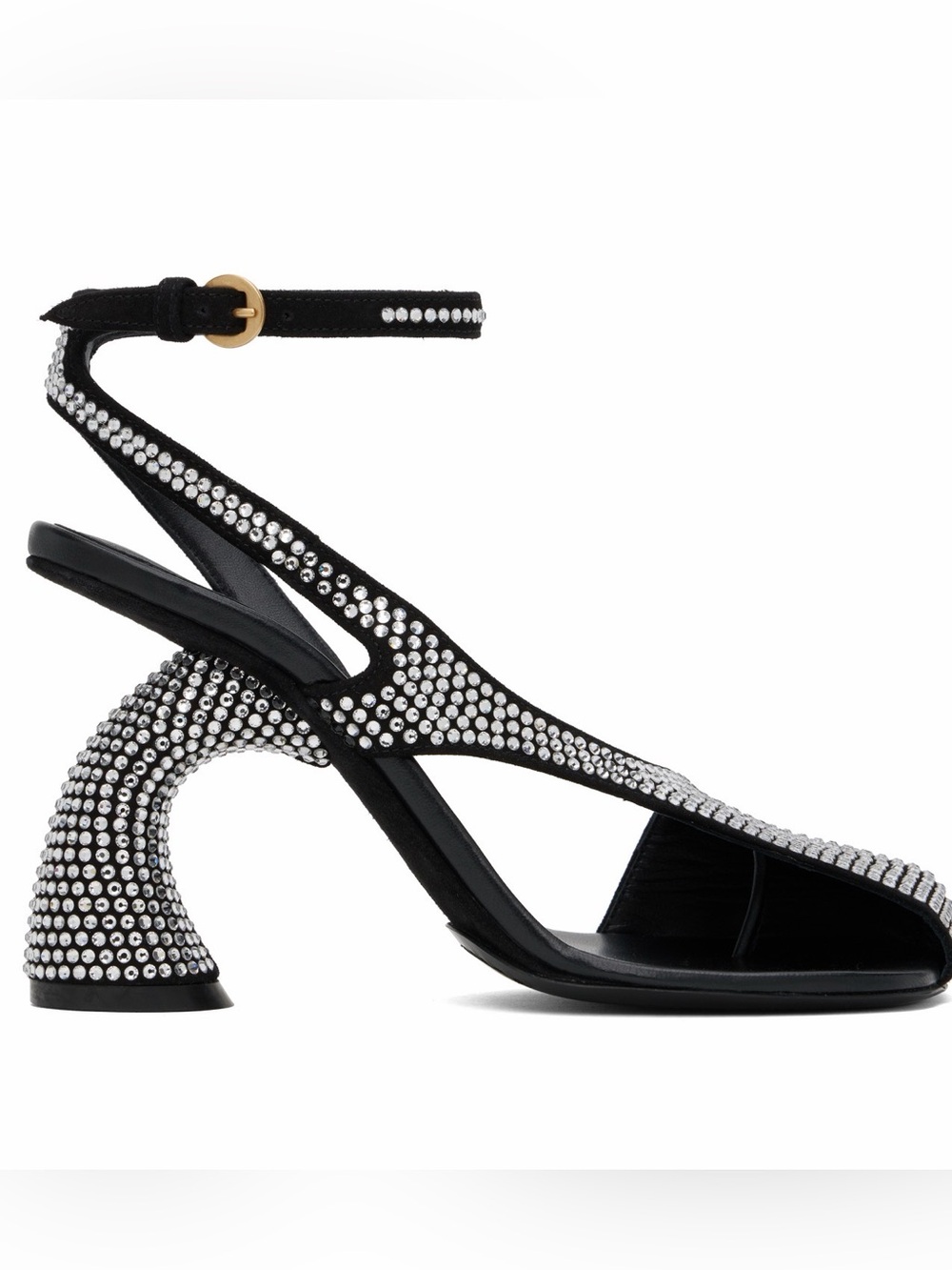 DRIES VAN NOTEN BLACK CRYSTAL EMBELLISHED LEATHER CUTOUT PIRATE PUMPS